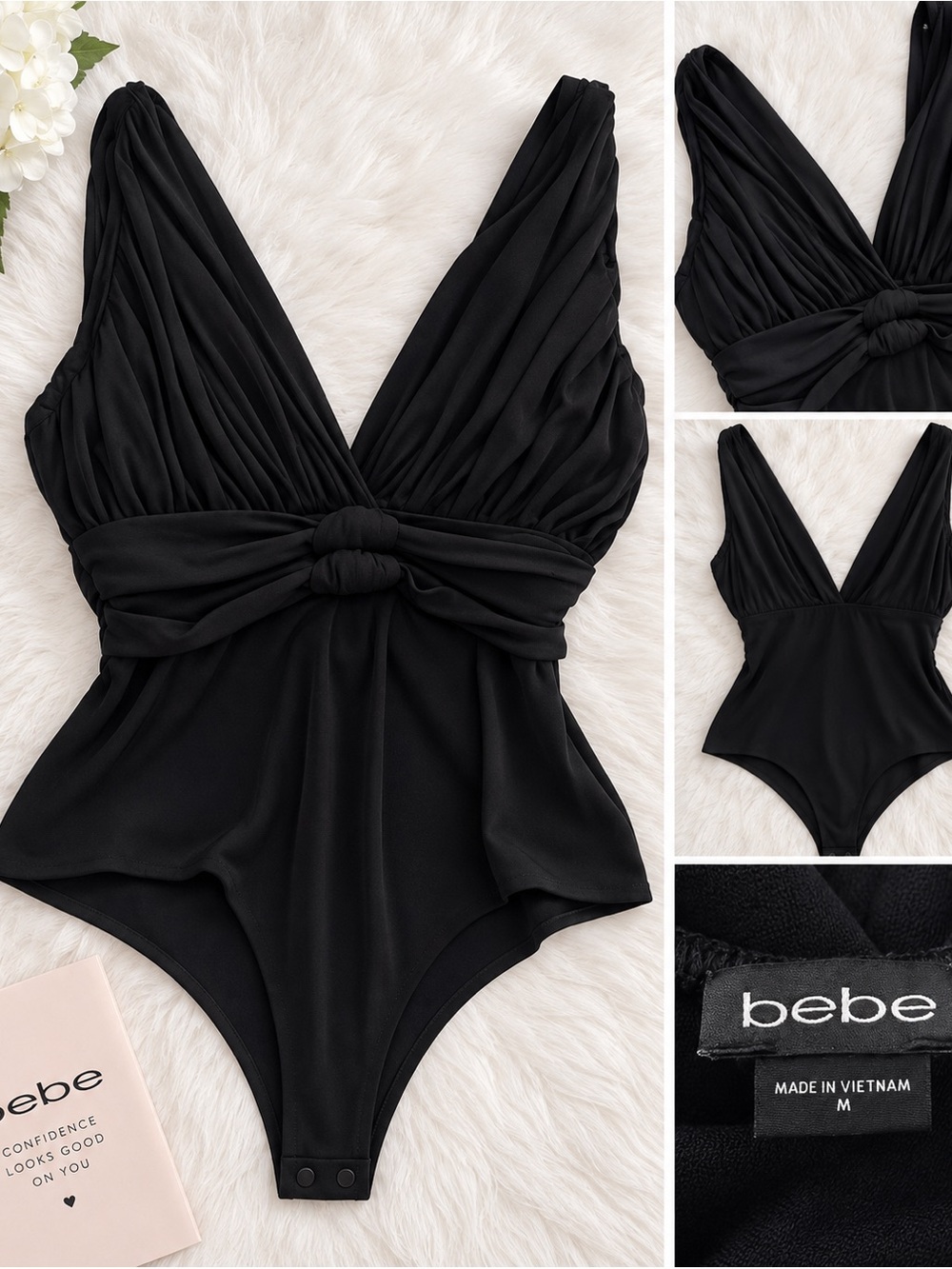bebe Black One-Piece Bodysuit with Knot Front